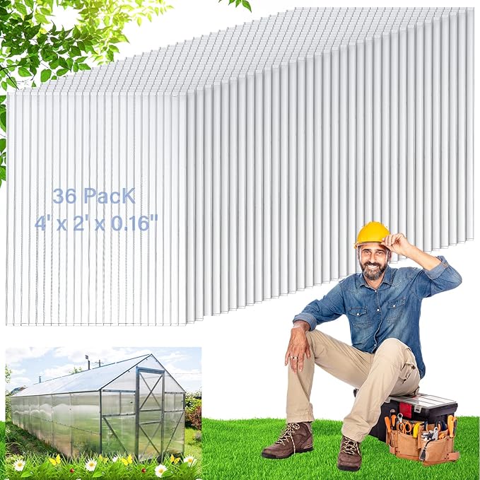 Tatuo 6 Pack 4' X 2' X 0.16'' Polycarbonate Greenhouse Panels Polycarbonate Sheets Twin-Wall Roof Panels Waterproof UV Protected Clear Corrugated Plastic Roofing for Greenhouse Replacement
