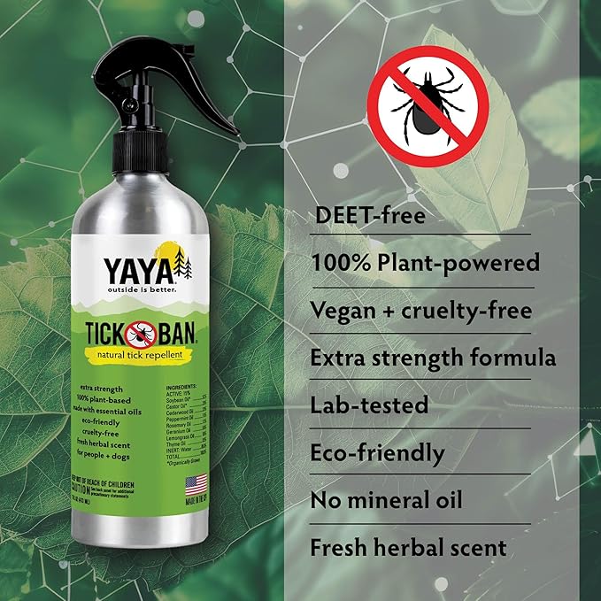 Yaya Organics All Natural Extra Strength Tick Repellent DEET Free - 16 Ounce Spray Bottle