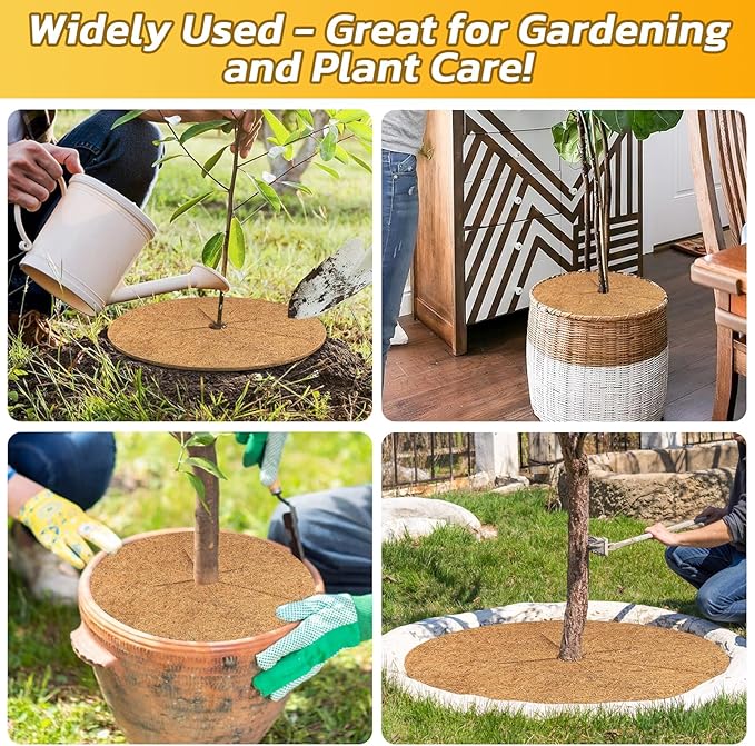 Legigo 6pcs Coconut Fiber Mulch Ring Tree Plant Protector Mat, 24 Inch Natural Coco Coir Tree Protection Ring Plant Pot Soil Cover, Tree Rings Disc Plant Cover for Indoor Outdoor Plants,Landscaping