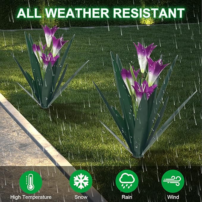 Homight Metal Agave Plant Outdoor Decoration Lily Mexican Yard Art Garden Gift - 3 Big Purple Lilies