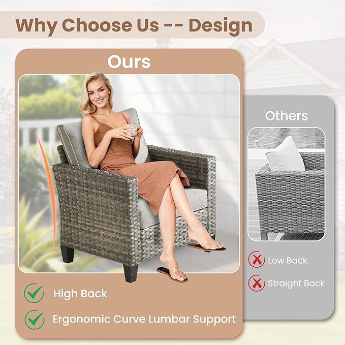 HOOOWOOO Outdoor Patio Furniture Set,5 Pieces Wicker Conversation Set,All Weather Couch Set with Swivel Chairs Solar Light Table 5 Seaters for Out Door Yard(Charcoal Gray)