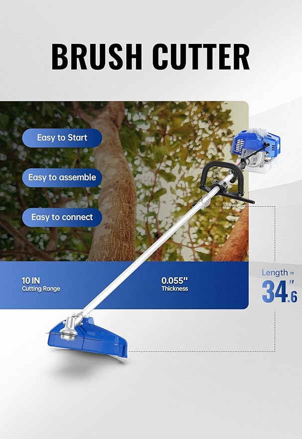 WILD BADGER POWER 26cc Weed Wacker Gas Powered, String Trimmer/Edger, Pole Saw, Hedge Trimmer and Brush Cutter Blade, 4-in-1 Multi Yard Care Tools, Rubber Handle & Shoulder Strap Included