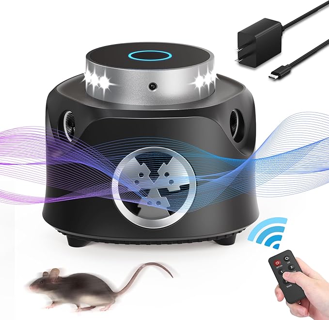 X-PEST Upgraded Ultrasonic Rodent Repellent Indoor, Remote Controlled Mouse Repellent with Ultrasonic& PIR& Strobe Light, 3-in-1 Powerful Ultrasonic Pest Repeller for Rodent/Mouse/Squirrel/Roach