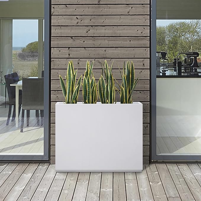 Metallic Heavy Outdoor Span Planter Box, Large Flower Pot, Long and Tall Divider Planters, 38Lx10Wx30H, White, Seamless and No Assembly 48.8 Pounds