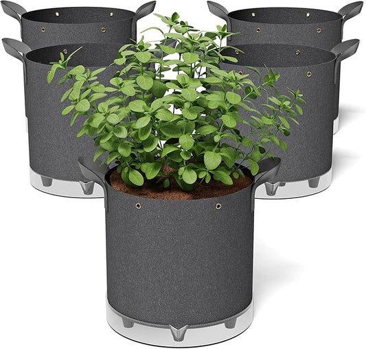 Self-Watering Grow Bags, 5-Pack 7 Gallon 420G Thick Nonwoven Fabric Pots with Reinforced Handles and Multi-Purpose Rings, for Low Stress Plant Training Fruits, Vegetables,and Flowers