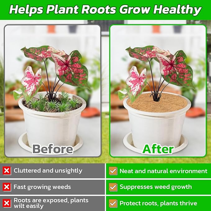 Legigo 4pcs Coconut Fiber Mulch Ring Tree Plant Protector Mat, 14 Inch Natural Coco Coir Tree Protection Ring Plant Pot Soil Cover, Tree Rings Disc Plant Cover for Indoor Outdoor Plants,Landscaping