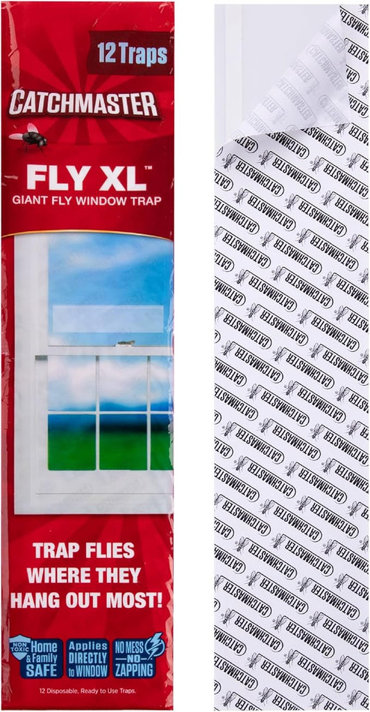 Catchmaster Window Fly Traps 12-Pack XL, Fruit Fly Traps for Indoors, Disposable Bulk Bug Catcher, Waterproof Insect Glue Trap, Adhesive Strips, Pet Safe Pest Control for Home, Kitchen, & Garage