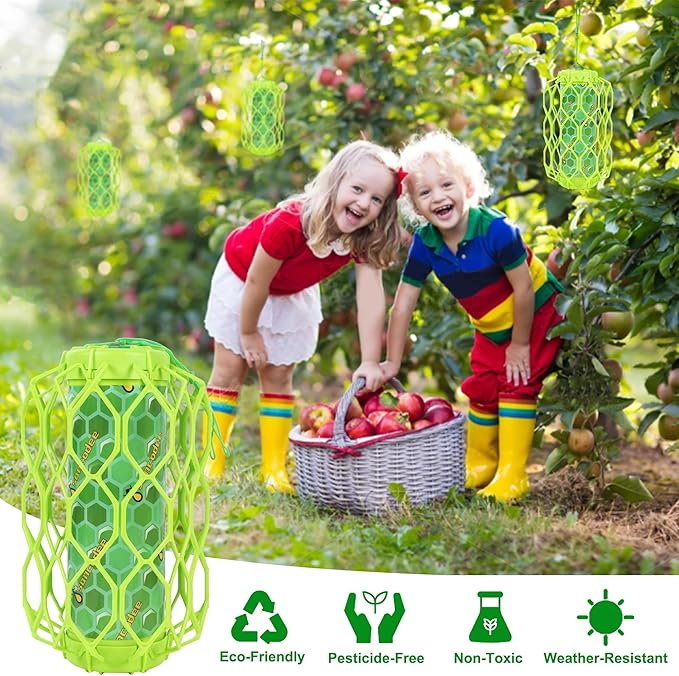 2 Pack Upgraded Wasp Trap Outdoor Hanging, Carpenter Bee and Hornet Catcher, Reusable Yellow Jacket Trap with Bait Reservoir, Bee Killer and Wasp Catcher for Outside (Green)