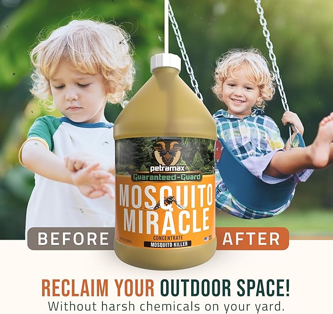 PetraMax Miracle Outdoor Mosquito Spray for Yard Pet Safe Concentrate 1 Gal (Makes up to 32 Gallons) - Mosquito Fogger Liquid Concentrate Tested to Kill - Fogger Machine Spray Lawn Treatment for Pests