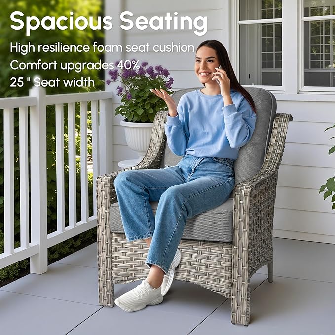 4 Pieces Patio Outdoor Furniture Set,All Weather Wicker Rattan Patio Seating Sofa and Chair Set w/ 3-Seater Sofa and Glowing Coffee Table,Outdoor Conversation Sets for Deck Yard Garden,Dark Grey