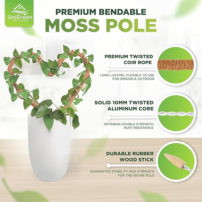 UNIGREEN 2Pack 30'' Premium Bendable Moss Pole - Monstera Plant Support - Plant Trellis Moss Pole for Plants - Moss Poles for Climbing Plants - Plant Sticks Support for Indoor/Outdoor Plants Potted
