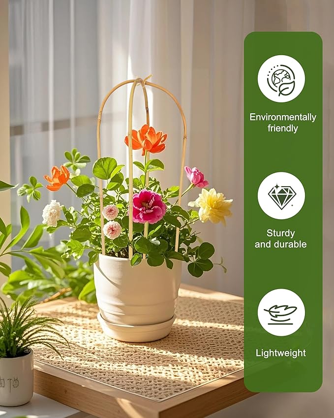 4ft Natural U-Hoops Bamboo Trellis U-Shaped Garden Trellis for Climbing Plants, Vines, Ivy, Flowers, and Potted Plants 3pcs