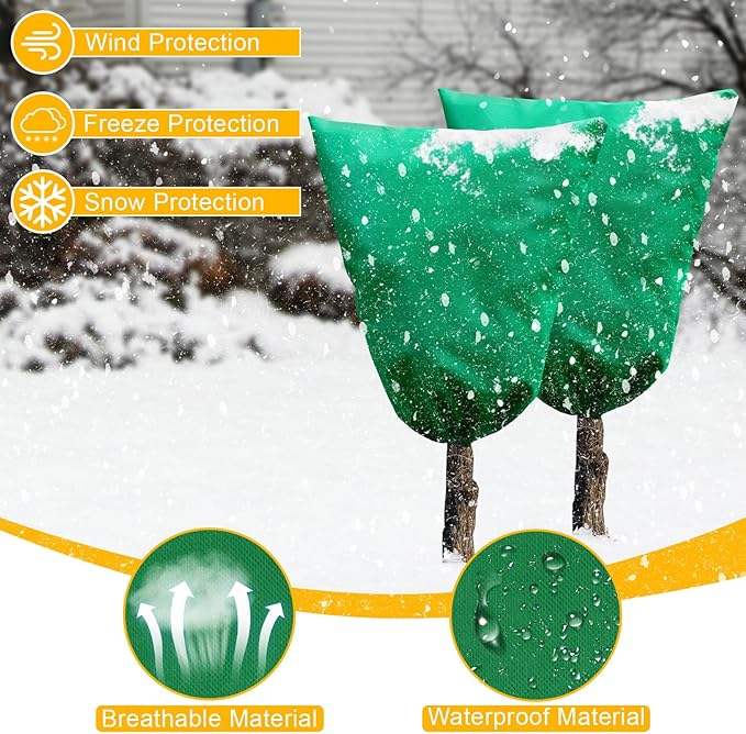 2 Packs Plant Covers for Winter Freeze Protection, 31.5" W X 47.3" H Frost Protection Covers for Outdoor Plants, 2.2 oz/yd² Tree Covers with Double Zipper Heads & Drawstring Design for Winter