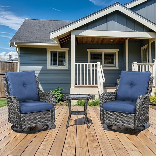 Patio Wicker Chairs Swivel Rocker,3 Pieces Patio Furniture Set with 360 Degree Wicker Swivel Rocking Chairs and Side Table for Garden,Porch,Backyard