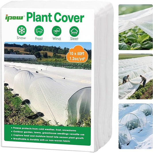10 FT x 50 FT Plant Covers for Frost & Sun Protection, Thick 1.2 oz/yd² Frost Cloths Blankets to Extreme Low -4 °F Temperatures, Reusable Floating Row Covers for Outdoor Garden Vegetables Seedlings