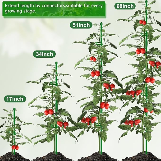 Plant Stakes 17 inch 10Pcs SupKing Support Stick Orchid Stakes with Clips Garden Plant Poles Extended to 3/4/5ft for Indoor Outdoor Potted Tomato Rose Amaryllis Vegetables Monstera Comes with 20 Ties