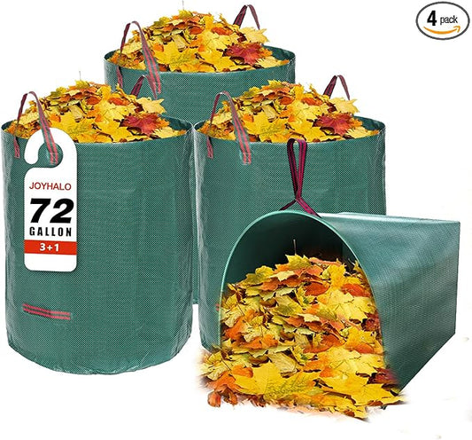 Joyhalo Reusable Yard Waste Bags Set, 3 Pack 72 Gallon Lawn And Leaf Bags with 40 Gallon Dustpan-Type Heavy Duty Garden Bag, Standable Garden Waste Container For Leaves