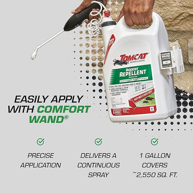 Tomcat Repellents Rodent Repellent Ready-to-Use, For Indoor and Outdoor Mouse and Rat Prevention with Peppermint, Cinnamon and Garlic Essential Oils, 1 gal.