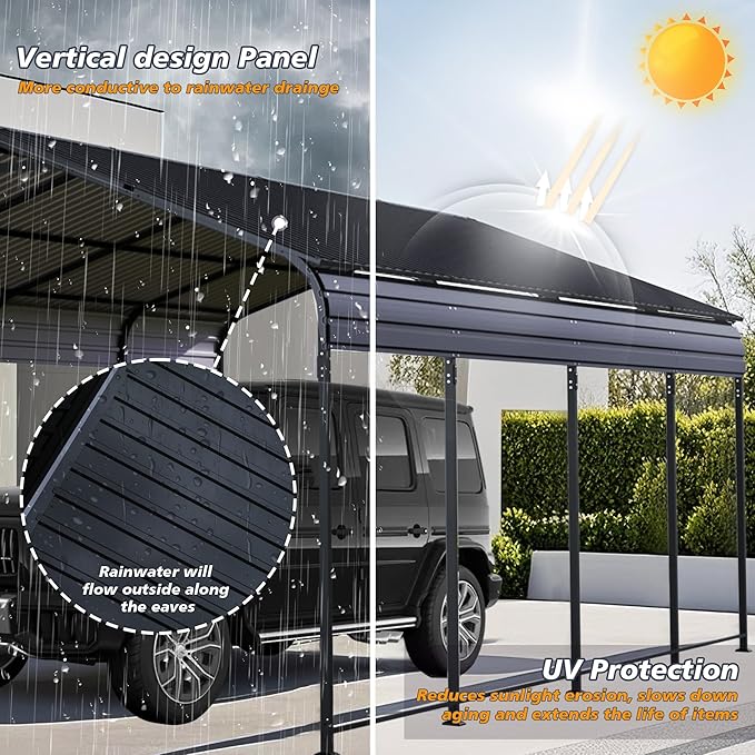 12x20 FT Heavy Duty Metal Carport, Outdoor Car Shelter with Galvanized Steel Roof and Reinforced Base, All-Weather Garage Canopy for Cars, Trucks, Boats, and More, Anthracite