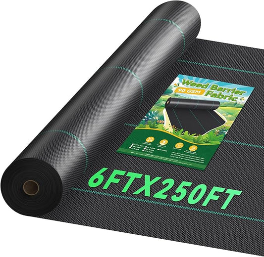6ftx250ft Landscape Fabric, Weed Barrier Fabric Heavy Duty 3.2oz, Woven Geotextile Weed Blocker Landscaping Fabric, Ground Cover Weed Control Mat, Commercial Weed Cloth Garden Bed Liner