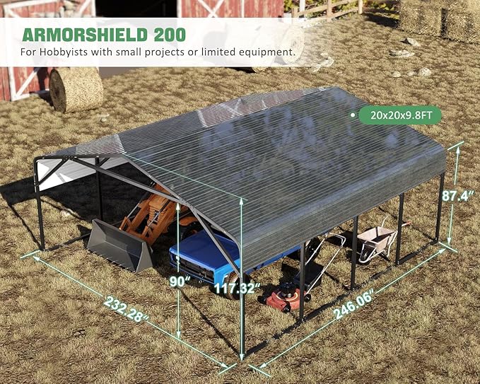 20x26 FT Heavy Duty Carport Garage with Structural Reinforcement | 2-Car Metal Shelter | Galvanized Steel Roof| Ground Anchors | Snow/Wind Resistant | Fits Trucks, RVs, Pickups, Boats, Tractors, SUVs