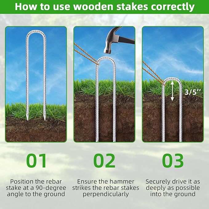 Trampoline Stakes Anchors High Wind 12inx6mm Galvanized U Hook 6pcs Rebar Stakes – Heavy Duty Ground Anchors for Trampoline,Yard & Inflatable,Landscape Metal Stakes for Outdoor Decorations