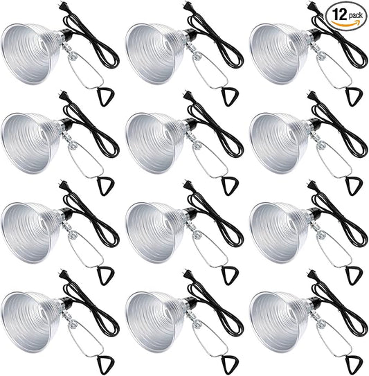 Macarrie 12 Pack Clamp Lamp Light with Aluminum Reflector, 6ft SPT-2 18awg Cord and Adjustable Stand Fixture E26 Socket, up to 150 Watt, No Bulb(5.5 Inch)