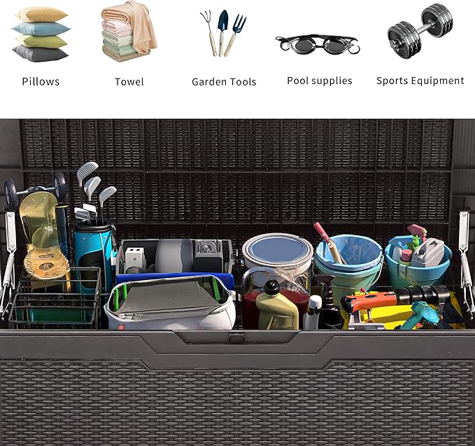 YITAHOME 100 Gallon Outdoor Storage Box, Large Water Resistant Resin Deck Box, Indoor Outdoor Lockable Storage Container for Patio, Garden, Cushions, Tools, Equipment (Dark Brown)