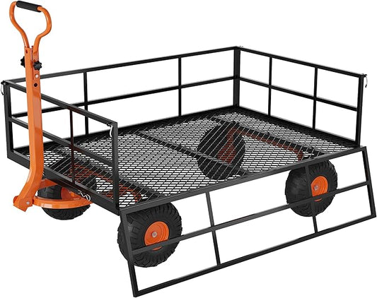 Heavy Duty Steel Garden Cart, 1200 LBS Capacity 3 in 1 Pullable Garden Wagon with 13" Wheels, for Gardening Soil, Tools, and Plant Transport