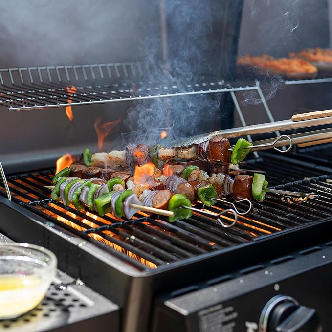 Char-Griller Flex Fuel Plus 3 in 1 Gas and Charcoal Grill Griddle and Smoker Combo 30000 BTUs Outdoor BBQ with Flat Top Griddle Insert Dual Fuel Backyard Grill Station, CG30281224