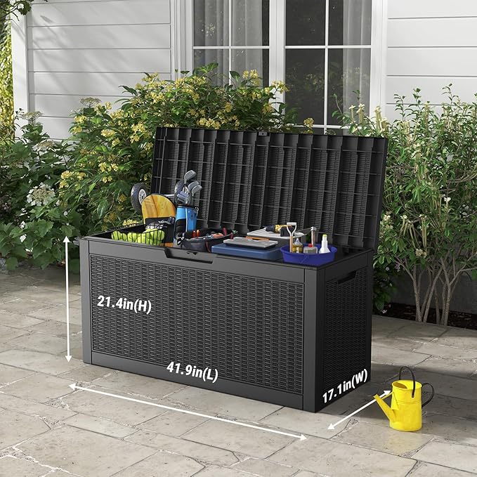 Mars Villa Deck Box, Waterproof Weatherproof and UV Resistant Resin Storage Bin with Lockable Lid, Ideal for, Outdoor, Patio Furniture Cushions, Pool Supplies, Garden Tools (60 Gallon, Black)