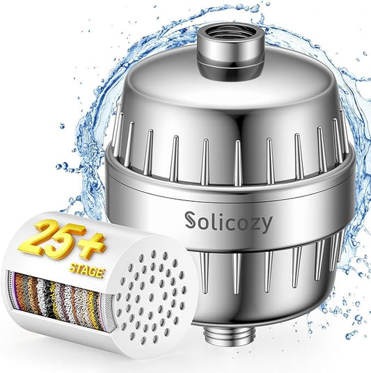 CHLORINE BUSTER ! 25+ Stage High Output Shower Filter for Shower Heads – Softens Water Filter Removes 99% of Impurities – Improves Skin, Hair, Nails – Reduces Dry Itchy Skin, Dandruff, Eczema