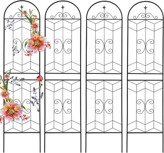 4 Pack 87x20in Garden Trellises with Black Metal Coating, Trellis for Climbing Plants Outdoor, Roses, Vines, Flowers, and Vegetables.