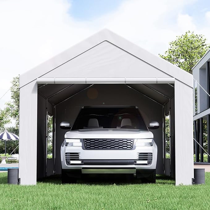 VEVOR Carport, 12'x20' Extra Large Heavy Duty Carport, Upgraded Portable Garage Car Canopy with Roll-up Ventilated Windows, Removable Sidewalls, Waterproof UV Resistant All-Season Tarp for Parking