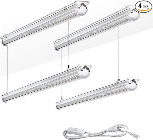 4Pack 4FT LED Shop Light Garage Lights,50W 6000K 7500LM White Light,Hanging/Surface Mount,Plug and Play,Linkable T8 LED Shop Lights,Commercial Bay Lighting for Warehouse Workshop Basement