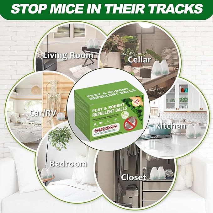 Mouse Repellent Pouches,Rodent Repellent Balls with Natural Peppermint Oil Long-Lasting Indoor & Outdoor Use – Gentle for Use Around Family & Pets-24 Pcs
