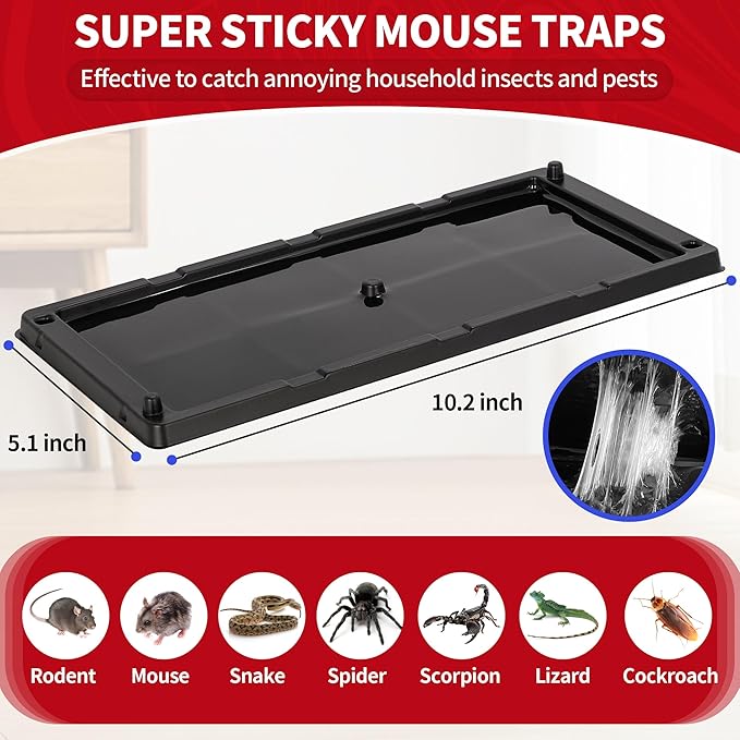 LULUCATCH Glue Mouse Traps Indoor for Home 18 Pack, Pre-Baited Sticky Plastic Glue Boards for House, Snake, Lizard, Insect, Mice, Rats & Spider Traps, Pet Safe Pest Control