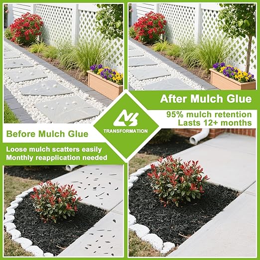 Mulch Glue for Landscaping - 32 OZ Long-Lasting Adhesion Rock Glue for Landscaping, Versatile Weatherproof Easihold Gravel Binder for Gardens, Landscapes, Pathways, Bark Mulch, Wood Chips, Pea Gravel