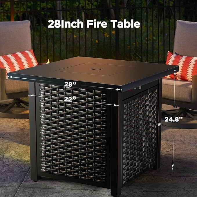 Ciays Propane Fire Pits 28 Inch Outdoor Gas Fire Pit, 50,000 BTU Steel Fire Table with Lid and Lava Rock, Add Warmth and Ambience to Gatherings and Parties On Patio Deck Garden Backyard