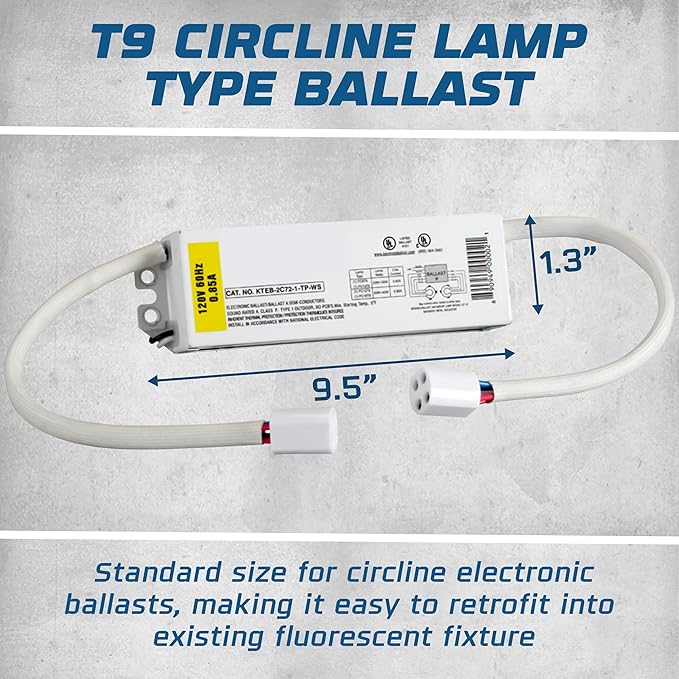 Replacement for Keystone KTEB-2C72-1-TP-WS 2 Lamp Circline Electronic Fluorescent Ballast with Normal Light Output | 120V Input with Rapid Start Operation | 0.80 Ballast Factor, UL-Approved |Pack of 2