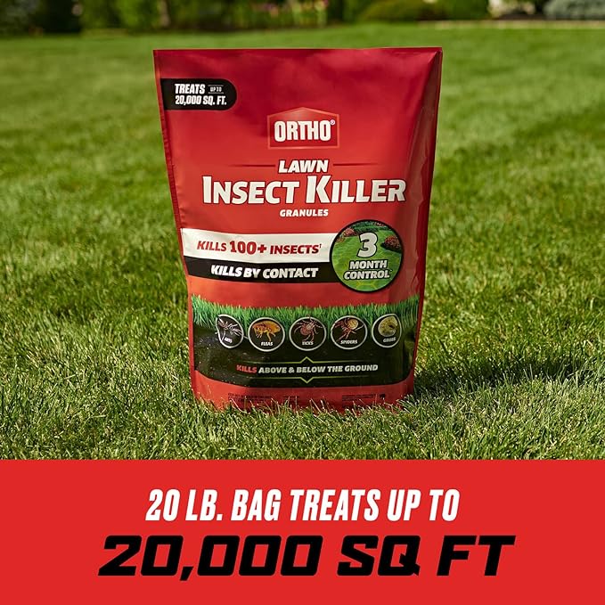 Ortho Lawn Insect Killer Granules: Treats up to 20,000 sq. ft., For Yard, Garden & Landscapes, Works on Listed Ants, Spiders, Fleas & Ticks, 20 lbs.