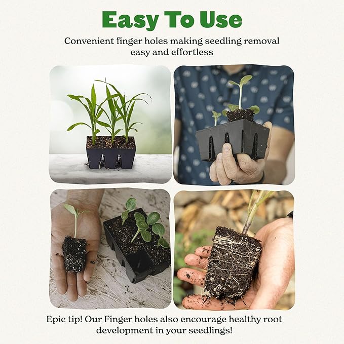 Epic Gardening Reusable Seed Starter Tray - 6 Cell/12 Seedling Starter Trays - Easy Watering, Indoor Greenhouse, Plant Starter, Gardener-Friendly for Seedlings | UV-Treated & BPA-Free - Black