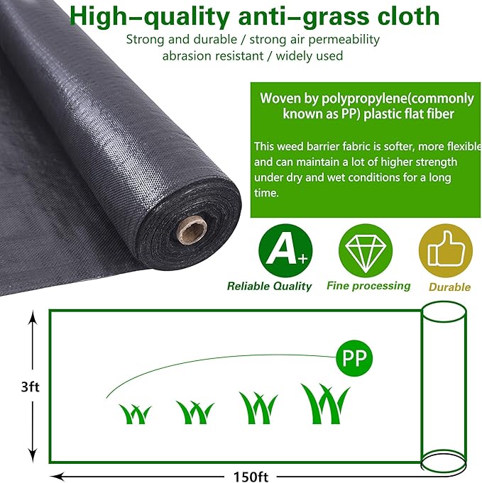 4x250ft Weed Barrier Fabric Landscape, Long-Term Use, Flexible, Breathable, Water Permeable, Grass Barrier Landscape Fabric Ground Cover Cloth for Garden Planting Weed Blocking