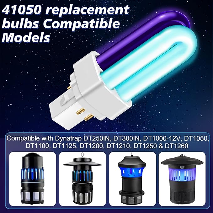 Qualirey 2 Pack 41050 7W Replacement Bulb, Upgraded 2 Color Bug Zapper Replacement Bulb Compatible with Dynatrap DT1050 DT1100 DT1250, 1/2 Acre Mosquito UV Light Trap Replacement Bulbs