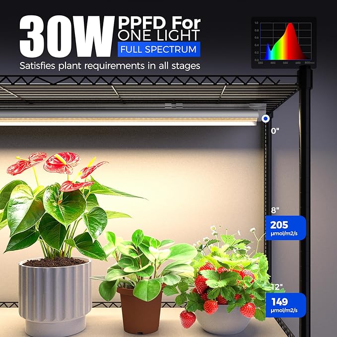 Barrina Plant Stand with Grow Lights, 3FT T8 Full Spectrum 150W Yellow LED Plant Lights 5 Packs, Indoor Plant Shelf for Multiple Plants with On/Off Timer Socket, 6-Tier 35.4"x13.8"x70.9"