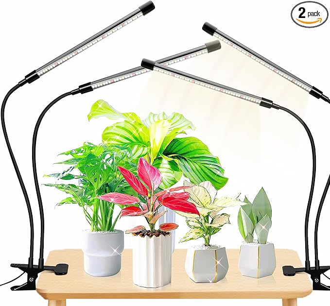 Plant Lights for Indoor Growing,84leds Clip Grow Light, 6500k Grow Lights for Indoor Plants Full Spectrum with Cold Warm Red LEDs,10 Dimmable Levels,Auto On Off Timing 3/9/12h Hrs(2pcs)