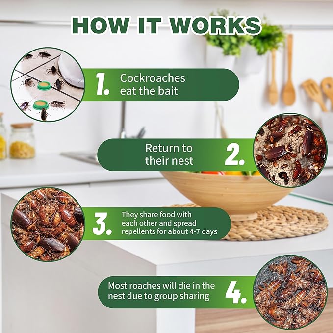 24 Pack Cockroach Gel Bait & Roach Killer Indoor for Home, Powerful Roach Repellent Bait Trap Infestation Solution, Easy to Use Cockroach Deterrent Indoor Outdoor for Kitchen Home RV Corner Pet Safe