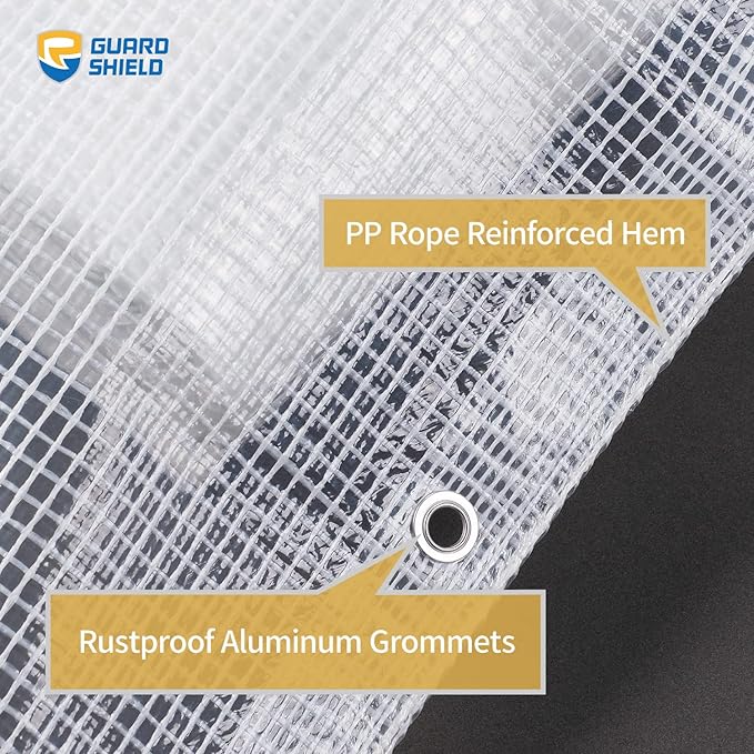 GUARD SHIELD Clear White Tarp Heavy Duty 8x10 Feet Waterproof for Greenhouse Outdoor Garden Poly Cover UV Resistant 3x3 Weave 10mil