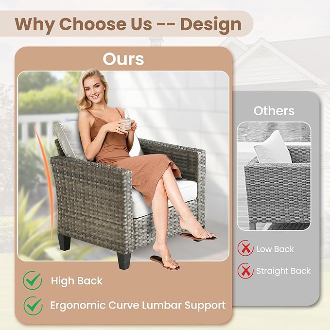 HOOOWOOO Outdoor Patio Furniture Set,8 Pieces Wicker Conversation Set,All Weather Couch Set with Solar Light Table Ottoman Chairs 9 Seaters for Out Door Yard(Light Gray)