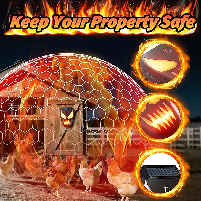 2 Pack Solar Racoon Repellent Outdoor Devices with Dynamic Flashing Lights, Effective Coyote, Raccoon, Skunk, Deer & Hawk Deterrent-Waterproof Predator Light for Chicken Coop, Garden, Farm